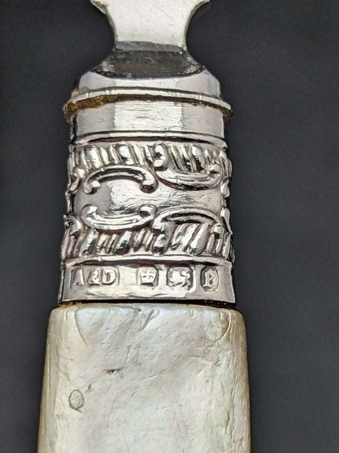 1897 年英國古董純銀(925 銀)刀片拖把柄魚餐具 4x2 套裝 Allen & Darwin 盒裝