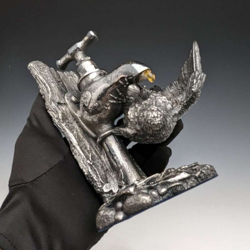 Sterling Silver Sculpture Little Bird and Faucet Figurine 567g Height 15cm UK Country Artists
