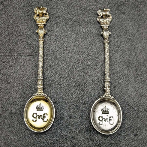 1937 年英國復古純銀(925 銀)喬治六世加冕勺子一對 Barnard & Sons