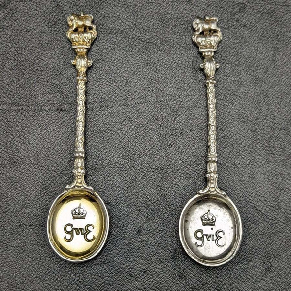 1937년 영국 빈티지 순은(925 실버) 조지 6세 대관 기념 스푼 페어 Barnard & Sons