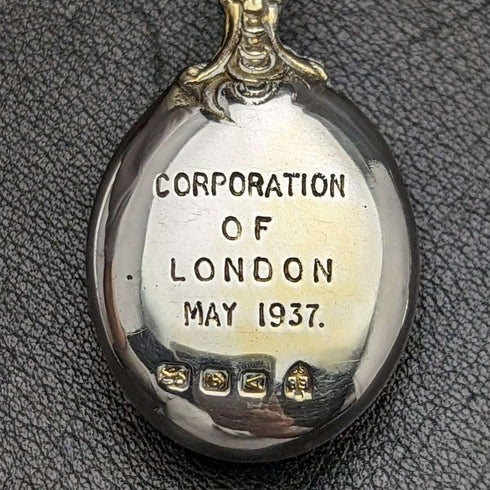 1937 年英國復古純銀(925 銀)喬治六世加冕勺子一對 Barnard & Sons
