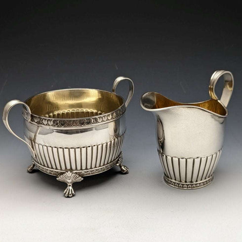 1909 antique Swedish pure silver (800 silver) sugar pot & cream jug set total 367g