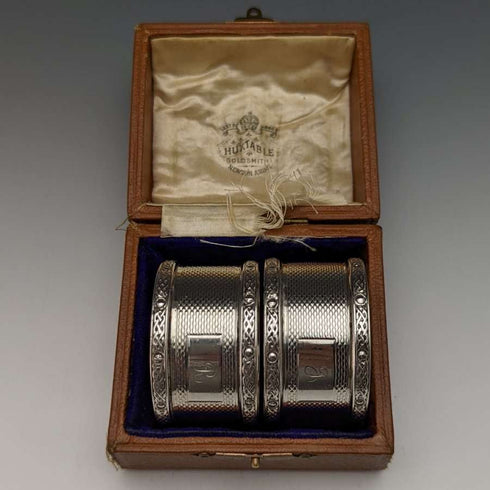 Anillo de servilleta de plata de ley (925) vintage, Reino Unido, alrededor de 1960, par, WH Manton, en caja