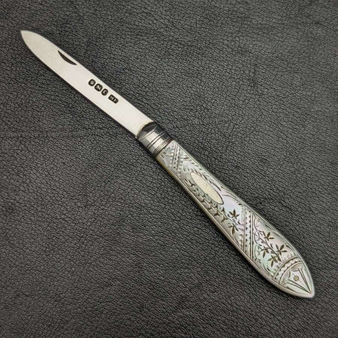 1895년 영국 앤틱 자개 핸들 순은 블레이드 접이식 펜나이프 Mappin Brothers