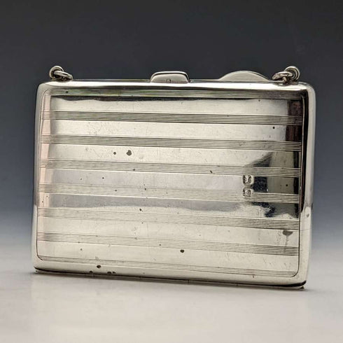 Estuche para tarjetas de plata de ley con cadena, antigüedad británica de 1913, 73 g, William Henry Sparrow