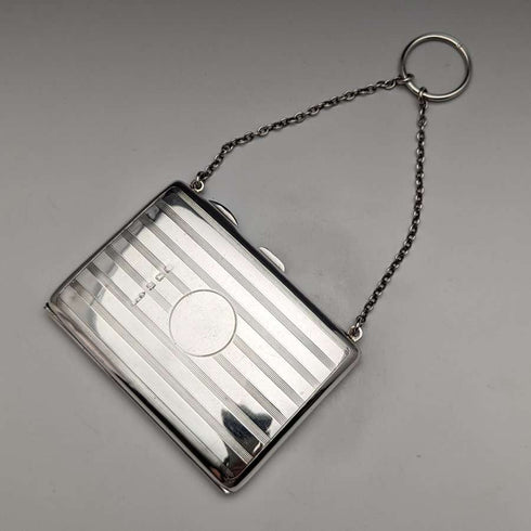 Estuche para tarjetas de plata de ley con cadena, antigüedad británica de 1913, 73 g, William Henry Sparrow
