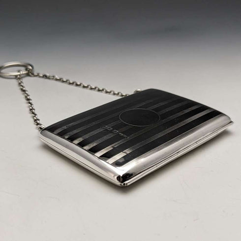 Estuche para tarjetas de plata de ley con cadena, antigüedad británica de 1913, 73 g, William Henry Sparrow