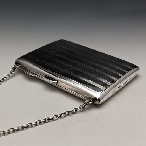 Estuche para tarjetas de plata de ley con cadena, antigüedad británica de 1913, 73 g, William Henry Sparrow