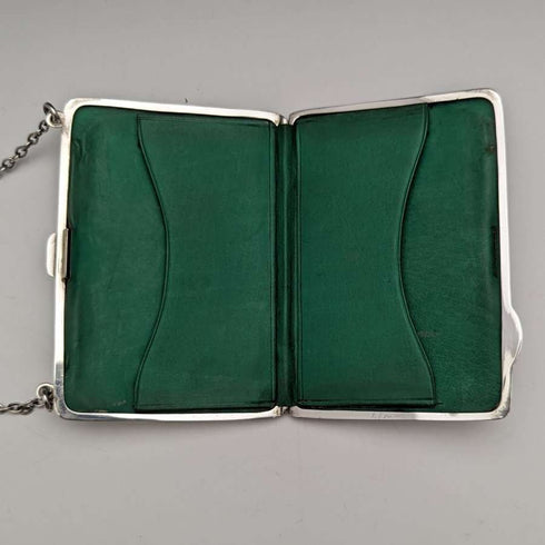 Estuche para tarjetas de plata de ley con cadena, antigüedad británica de 1913, 73 g, William Henry Sparrow