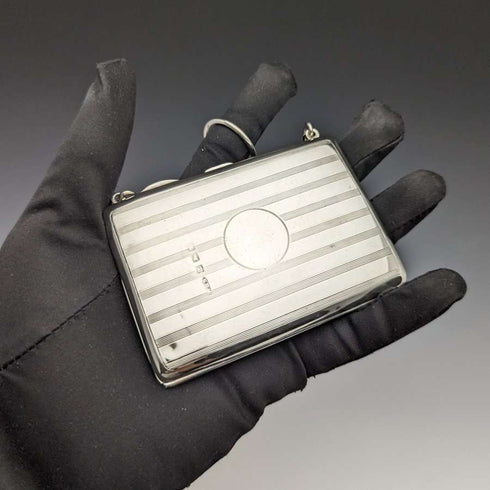Estuche para tarjetas de plata de ley con cadena, antigüedad británica de 1913, 73 g, William Henry Sparrow