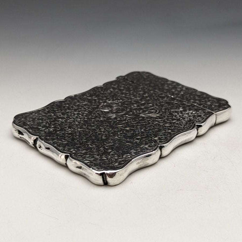 1884 British Antique Pure Silver (925 Silver) Floral Engraving Card Case 68g George Unite