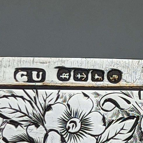 1884 British Antique Pure Silver (925 Silver) Floral Engraving Card Case 68g George Unite