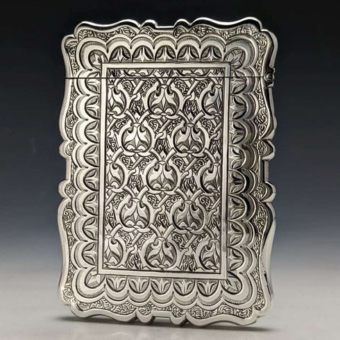Estuche para tarjetas de plata de ley (925) antigua inglesa, 1870, 60 g, Frederick Marson