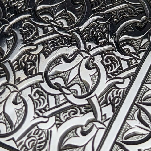 Estuche para tarjetas de plata de ley (925) antigua inglesa, 1870, 60 g, Frederick Marson