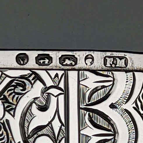 Estuche para tarjetas de plata de ley (925) antigua inglesa, 1870, 60 g, Frederick Marson
