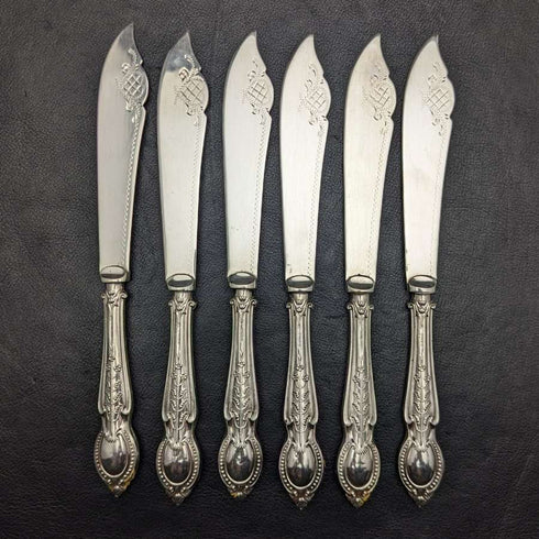 1929年 英国ヴィンテージ 純銀(925シルバー) ハンドル フィッシュカトラリー6x2&サーバセット CH Beatson 木箱入り