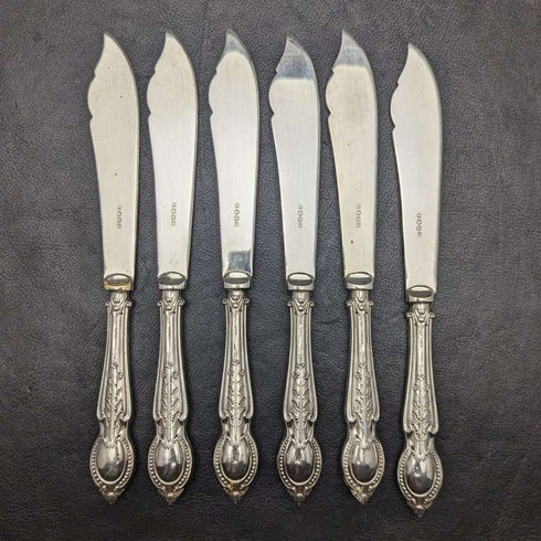 1929年 英国ヴィンテージ 純銀(925シルバー) ハンドル フィッシュカトラリー6x2&サーバセット CH Beatson 木箱入り