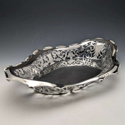 1903 年英國古董純銀(925 銀)精美耳環盤籃 336 克威廉姆斯伯明翰