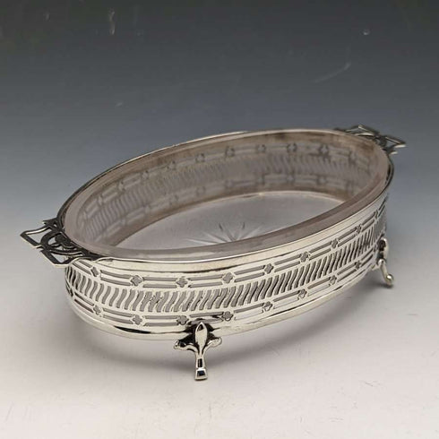 Mantequera vintage inglesa de 1926, de plata de ley con interior de cristal, 163 g, Walker & Hall