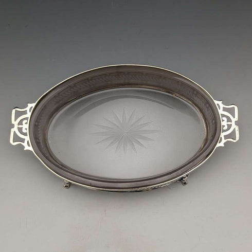 Mantequera vintage inglesa de 1926, de plata de ley con interior de cristal, 163 g, Walker & Hall