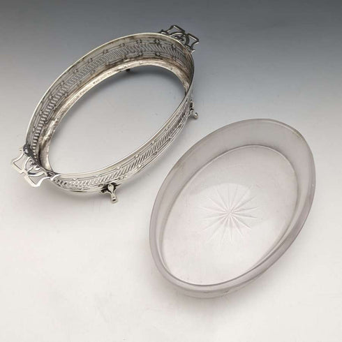 Mantequera vintage inglesa de 1926, de plata de ley con interior de cristal, 163 g, Walker & Hall