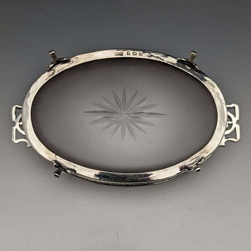 Mantequera vintage inglesa de 1926, de plata de ley con interior de cristal, 163 g, Walker & Hall