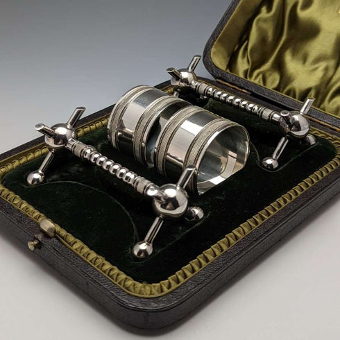 Around 1915 British Antique Silver Plated Napkin Ring & Knife Rest Pair Boxed