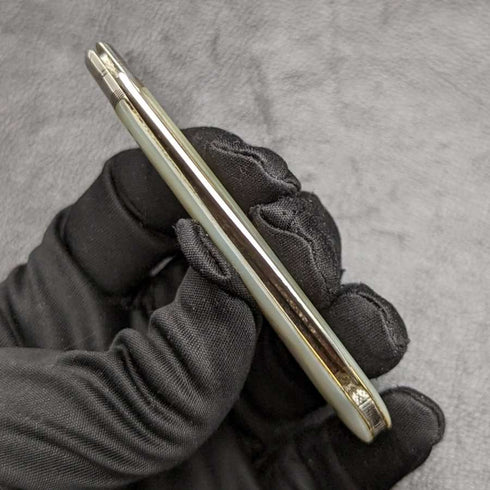 Navaja plegable antigua británica de 1897, mango de nácar, hoja de plata esterlina