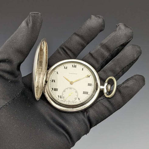 1932年頃 ヴィンテージ ロンジン 懐中時計 銀側ハンターケース 動作良好