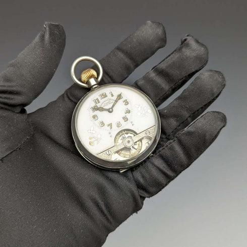【Reacondicionado】Reloj de bolsillo antiguo Hebdomas de 8 días de cuerda de 1918, caja de plata pura