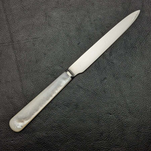 1915年 英国古董水果餐具套装 纯银刀刃 白蝶贝手柄 含包装盒②