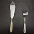 British antique silver plate fish server set white butterfly shell handle
