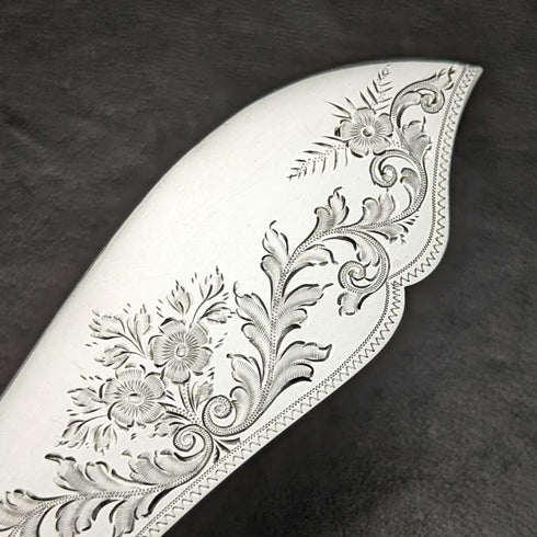 British antique silver plate fish server set white butterfly shell handle
