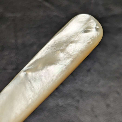 British antique silver plate fish server set white butterfly shell handle