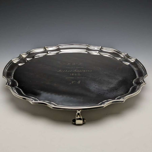英国古董镀银卡片托盘 直径25.5cm 475g