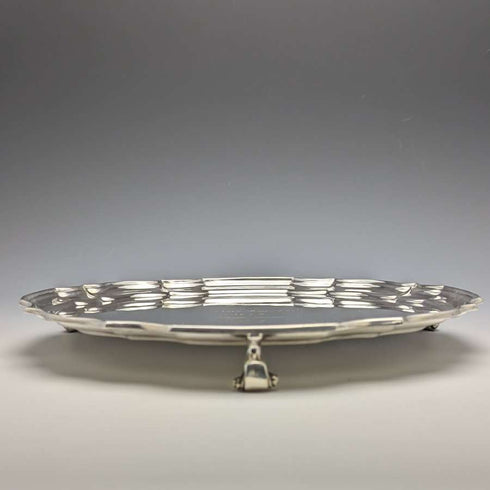 英国古董镀银卡片托盘 直径25.5cm 475g