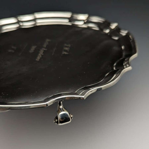 英国古董镀银卡片托盘 直径25.5cm 475g