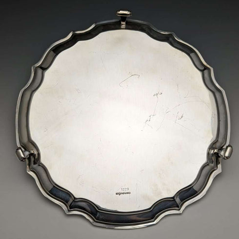 英国古董镀银卡片托盘 直径25.5cm 475g