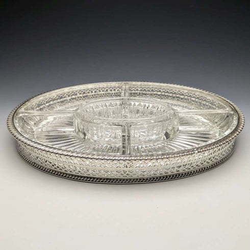 British Vintage Silver Plated Gallery Tray with Glass Liner Width 31cm 1717g