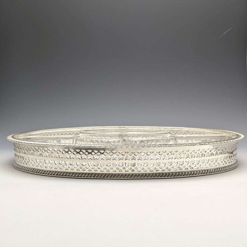 British Vintage Silver Plated Gallery Tray with Glass Liner Width 31cm 1717g