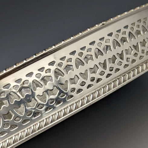 British Vintage Silver Plated Gallery Tray with Glass Liner Width 31cm 1717g