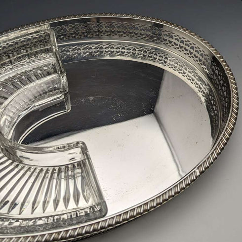 British Vintage Silver Plated Gallery Tray with Glass Liner Width 31cm 1717g