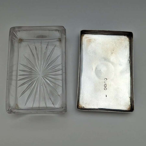 1861年 英国古董 切割玻璃盒 纯银盖 213g