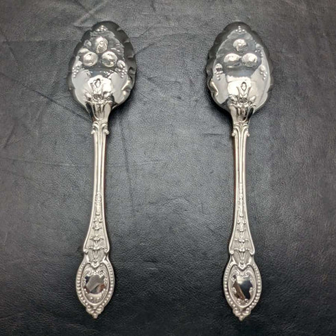 British Antique Silver Plate Berry Serving Spoon Pair