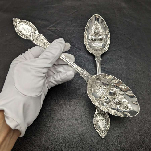 British Antique Silver Plate Berry Serving Spoon Pair