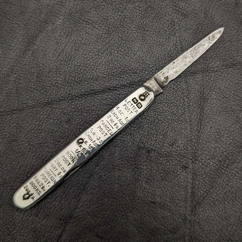 Mini navaja plegable de plata de ley con regla, antigüedad británica de 1904