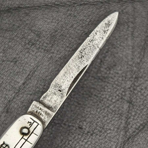 Mini navaja plegable de plata de ley con regla, antigüedad británica de 1904