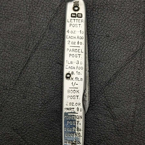 Mini navaja plegable de plata de ley con regla, antigüedad británica de 1904
