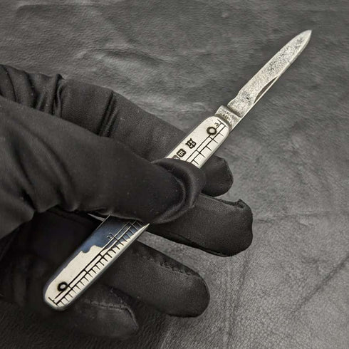 Mini navaja plegable de plata de ley con regla, antigüedad británica de 1904