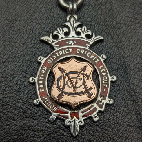 Around 1900 British Antique Sterling Silver Albert Chain 52g Sterling Silver Medal Fob